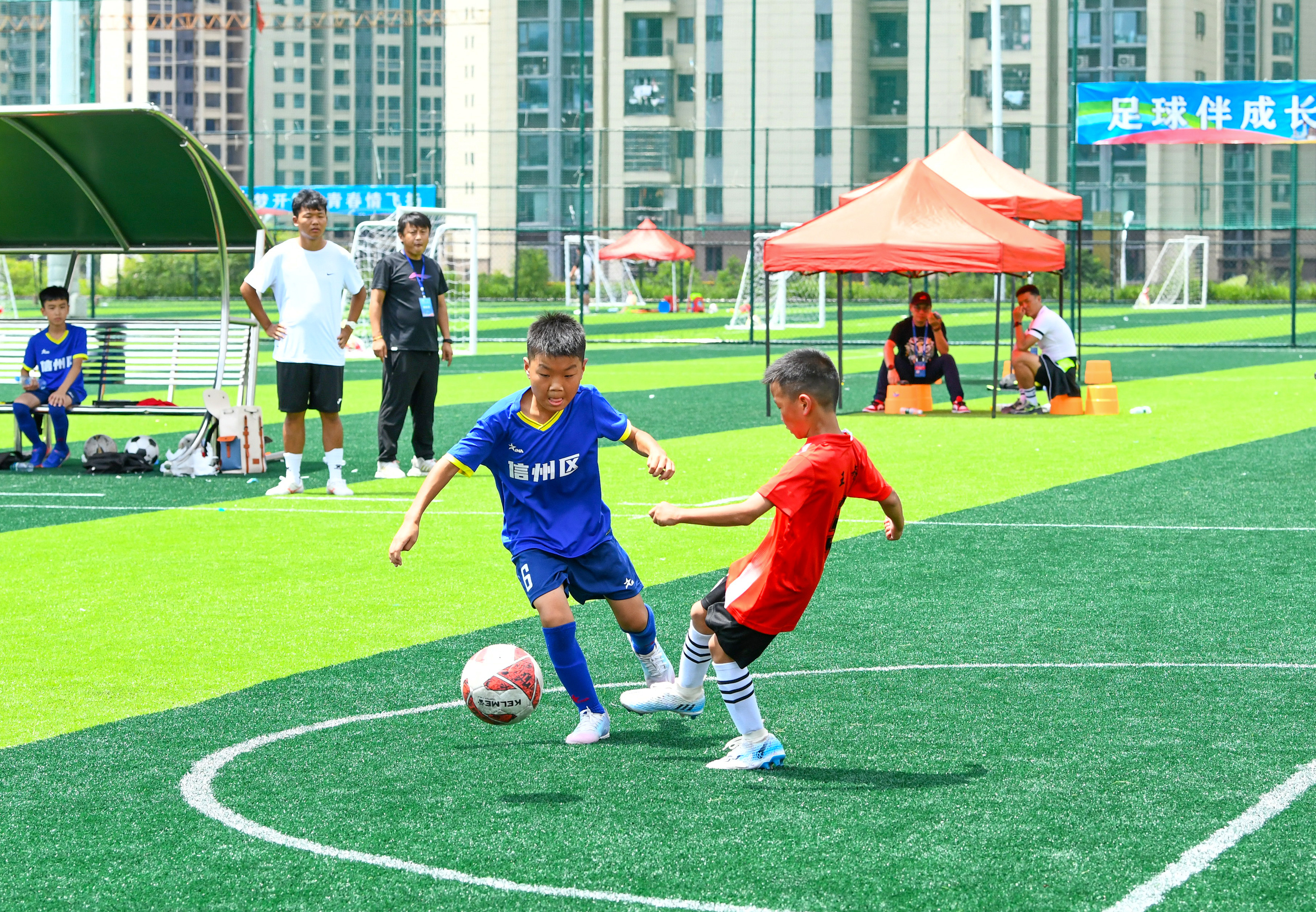 图为全省百县青少年足球运动会。